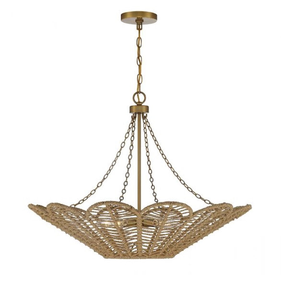 5 Light Pendant, Warm Brass/Rope