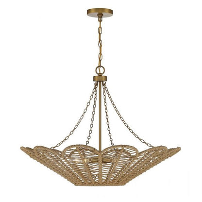 5 Light Pendant, Warm Brass/Rope
