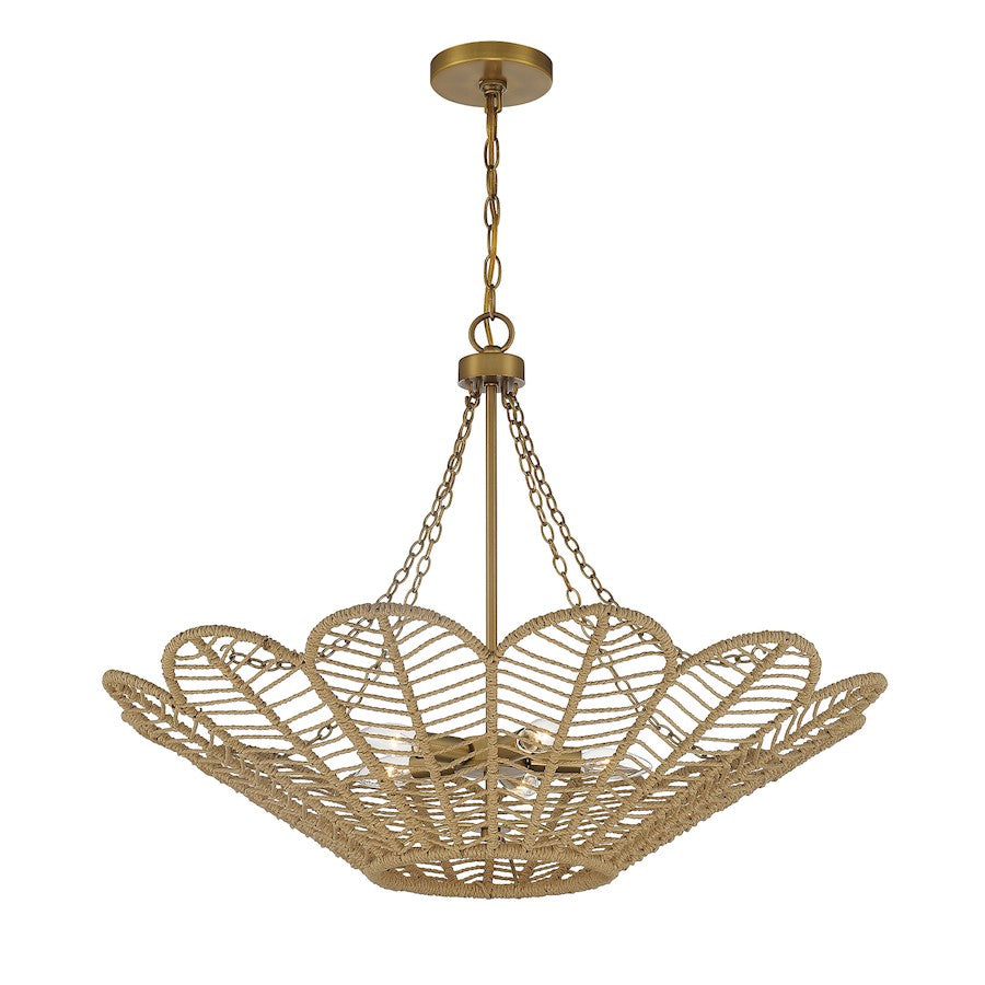 5 Light Pendant, Warm Brass/Rope