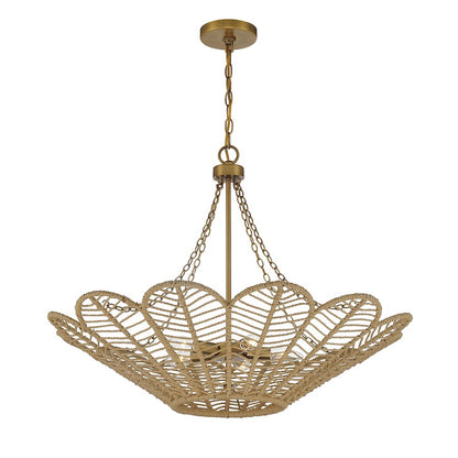 5 Light Pendant, Warm Brass/Rope