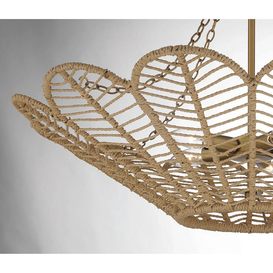 5 Light Pendant, Warm Brass/Rope