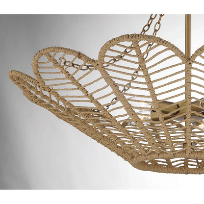 5 Light Pendant, Warm Brass/Rope