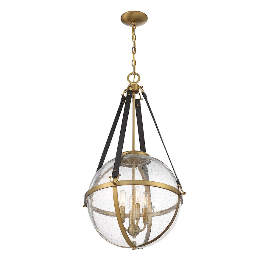 4 Light Pendant, Warm Brass