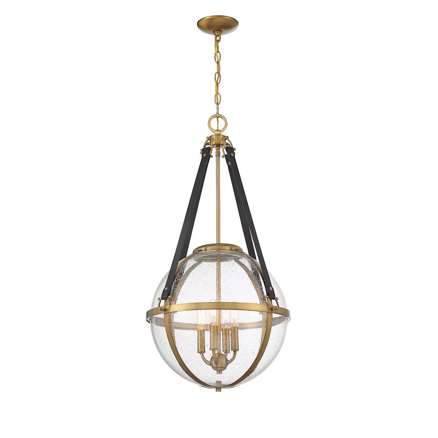 4 Light Pendant, Warm Brass