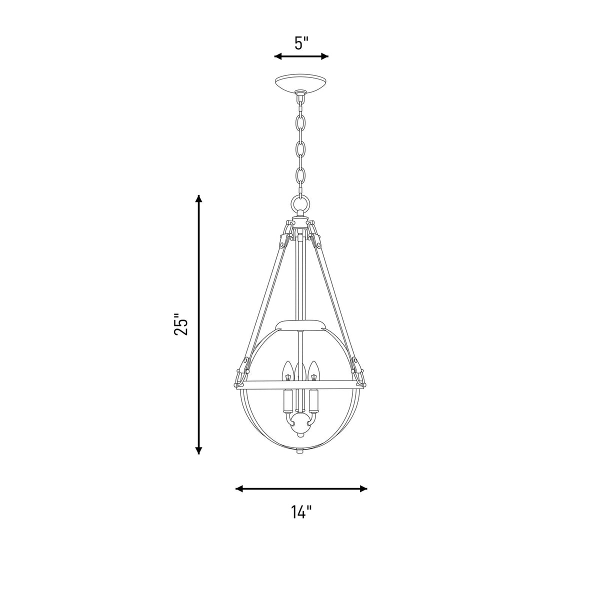 3 Light Pendant, Warm Brass