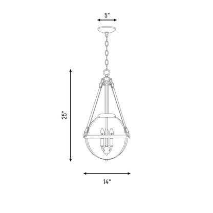 3 Light Pendant, Warm Brass