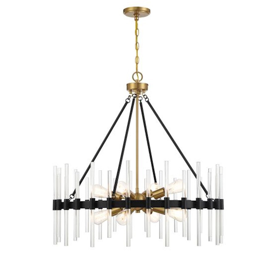 8 Light Pendant, Black/Brass