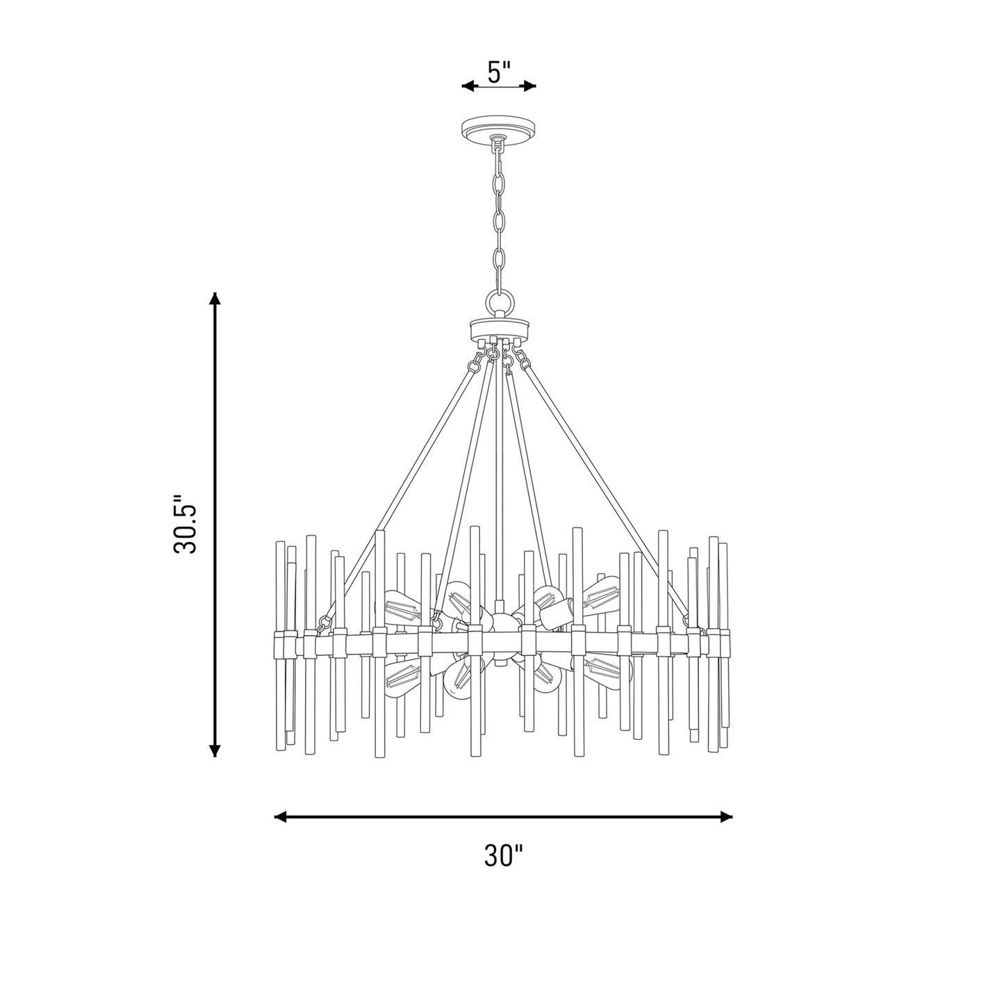 8 Light Pendant, Black/Brass