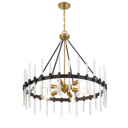 8 Light Pendant, Black/Brass