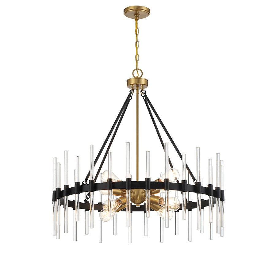 8 Light Pendant, Black/Brass