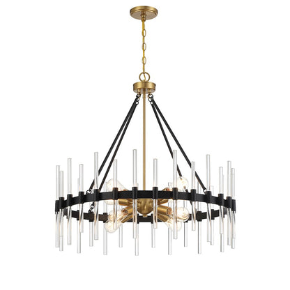 8 Light Pendant, Black/Brass