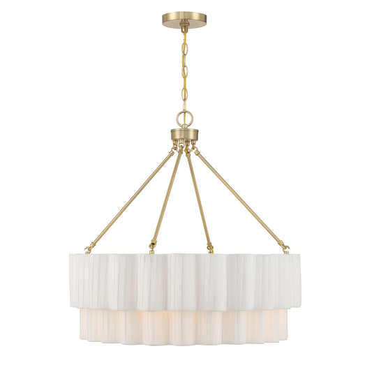 Savoy House Tucker 26in 4-Light Pendant | Soft Modern Noble Brass and White Pleated Fabric | Dining Room & Living Room | 26 x 26 | Model 7-1999-4-127