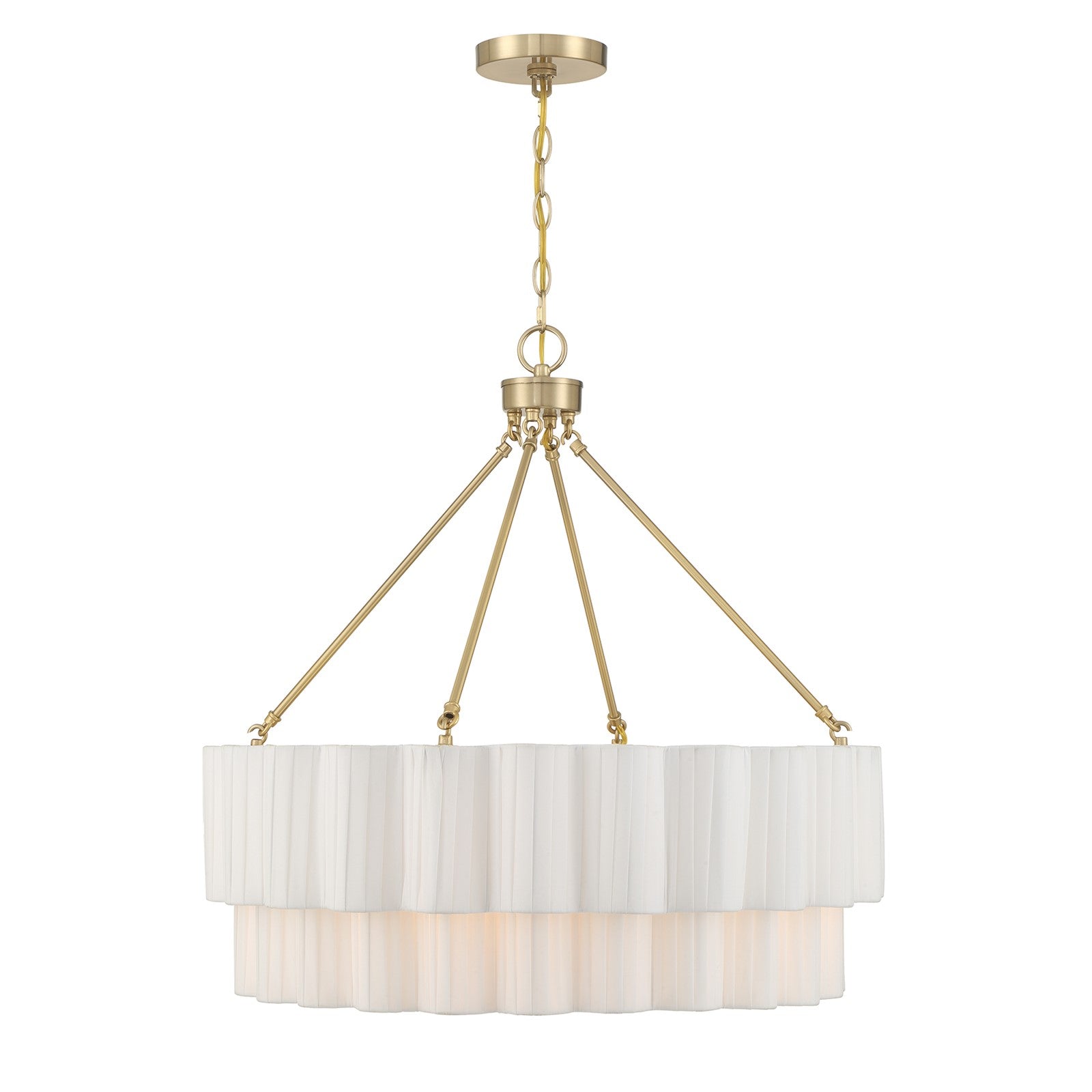 Savoy House Tucker 26in 4-Light Pendant | Soft Modern Noble Brass and White Pleated Fabric | Dining Room & Living Room | 26 x 26 | Model 7-1999-4-127