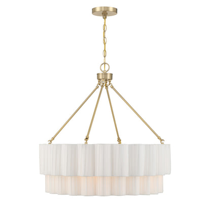 Savoy House Tucker 26in 4-Light Pendant | Soft Modern Noble Brass and White Pleated Fabric | Dining Room & Living Room | 26 x 26 | Model 7-1999-4-127