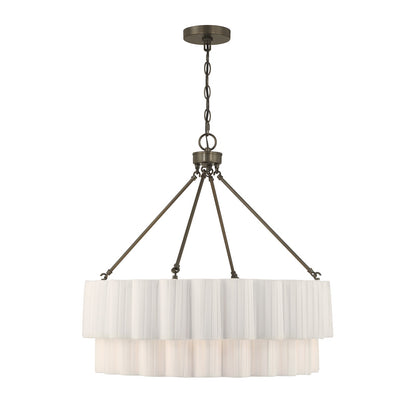Savoy House Tucker 26in 4-Light Pendant | Soft Modern Mediterranean Bronze and White Pleated Fabric | Dining Room & Living Room | 26 in | Model 7-1999-4-15