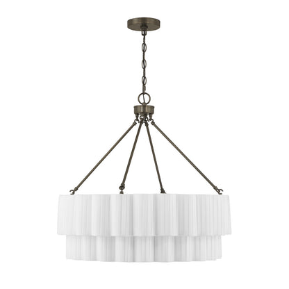 Savoy House Tucker 26in 4-Light Pendant | Soft Modern Mediterranean Bronze and White Pleated Fabric | Dining Room & Living Room | 26 in | Model 7-1999-4-15