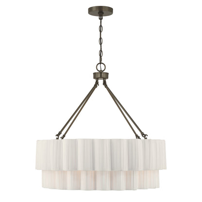 Savoy House Tucker 26in 4-Light Pendant | Soft Modern Mediterranean Bronze and White Pleated Fabric | Dining Room & Living Room | 26 in | Model 7-1999-4-15