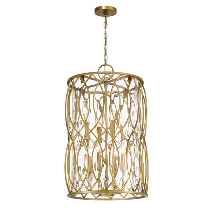 8 Light Pendant, Burnished Brass
