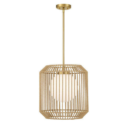 Savoy House Pastis 1 Light Pendant, Warm Brass/White