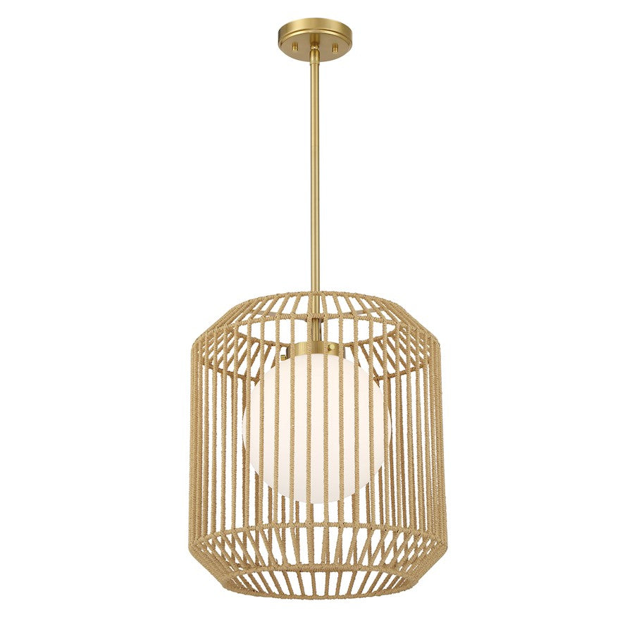 Savoy House Pastis 1 Light Pendant, Warm Brass/White