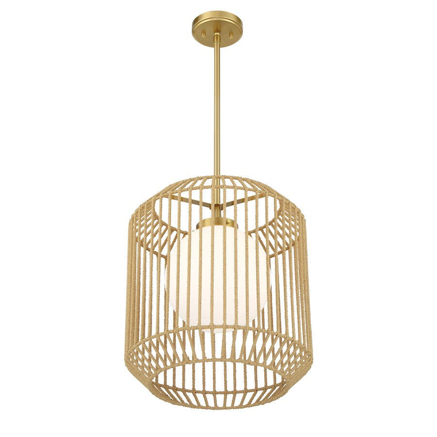 Savoy House Pastis 1 Light Pendant, Warm Brass/White