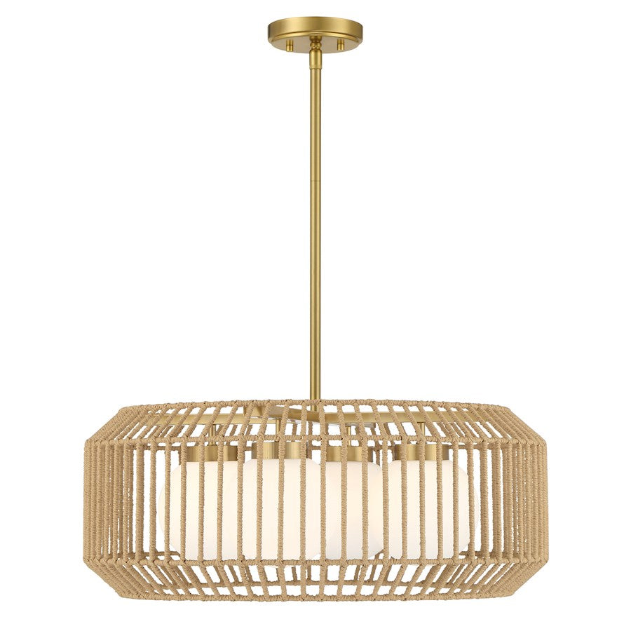 Savoy House Pastis 4 Light Pendant, Warm Brass/White - 7-2041-4-322