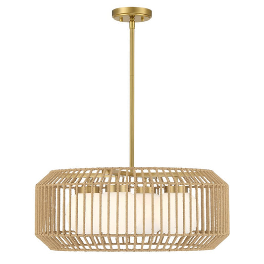 Savoy House Pastis 4 Light Pendant, Warm Brass/White
