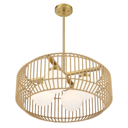 Savoy House Pastis 4 Light Pendant, Warm Brass/White