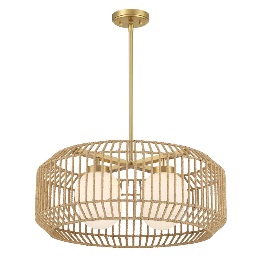 Savoy House Pastis 4 Light Pendant, Warm Brass/White