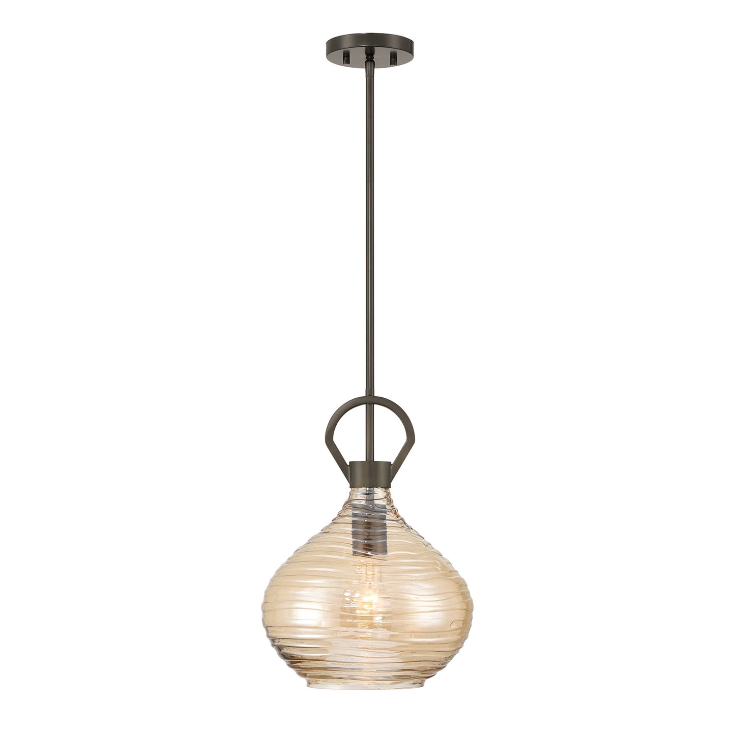 Savoy House Sheriden 12in 1-Light Pendant | Artisanal Modern Mediterranean Bronze and Bronze Rippled Glass | Kitchen Island & Dining | Model 7-2275-1-15
