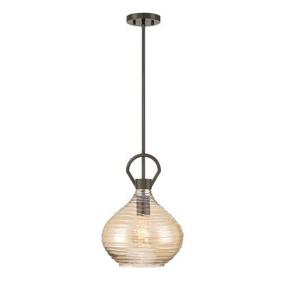 Savoy House Sheriden 12in 1-Light Pendant | Artisanal Modern Mediterranean Bronze and Bronze Rippled Glass | Kitchen Island & Dining | Model 7-2275-1-15