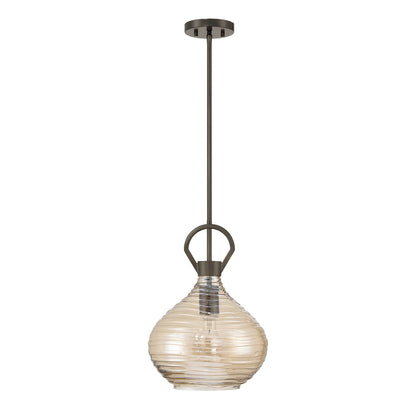 Savoy House Sheriden 12in 1-Light Pendant | Artisanal Modern Mediterranean Bronze and Bronze Rippled Glass | Kitchen Island & Dining | Model 7-2275-1-15