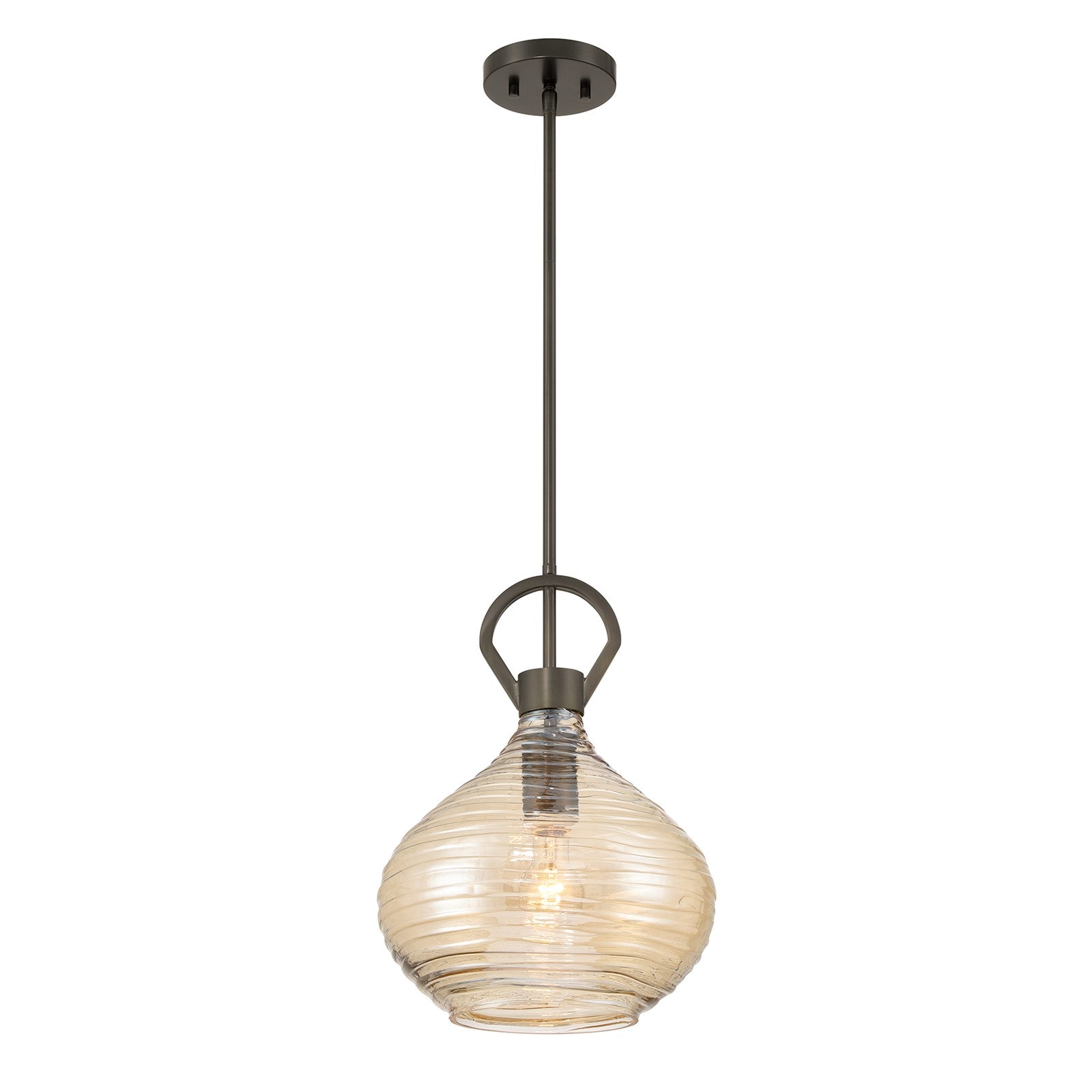 Savoy House Sheriden 12in 1-Light Pendant | Artisanal Modern Mediterranean Bronze and Bronze Rippled Glass | Kitchen Island & Dining | Model 7-2275-1-15