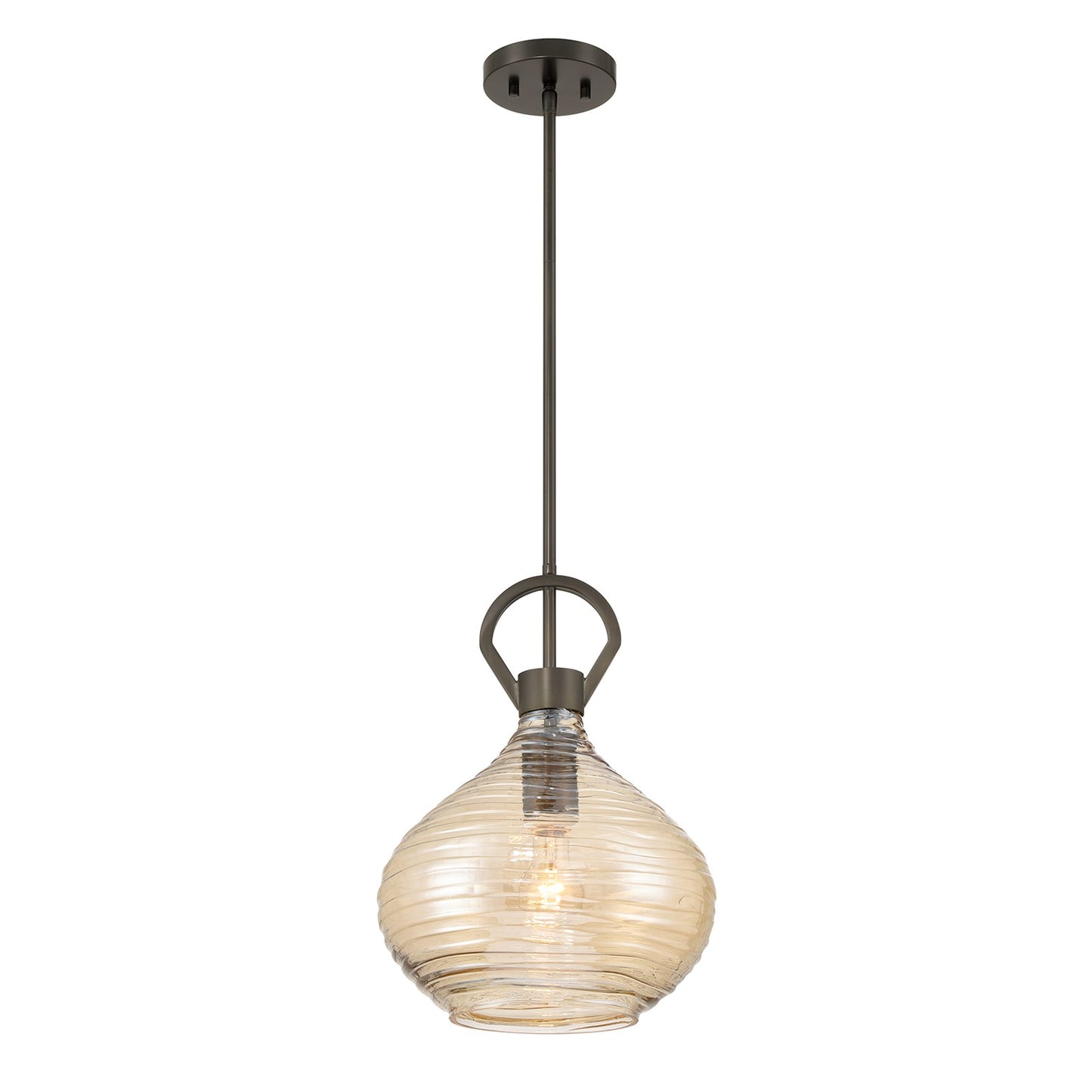 Savoy House Sheriden 12in 1-Light Pendant | Artisanal Modern Mediterranean Bronze and Bronze Rippled Glass | Kitchen Island & Dining | Model 7-2275-1-15