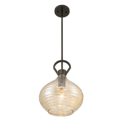 Savoy House Sheriden 12in 1-Light Pendant | Artisanal Modern Mediterranean Bronze and Bronze Rippled Glass | Kitchen Island & Dining | Model 7-2275-1-15