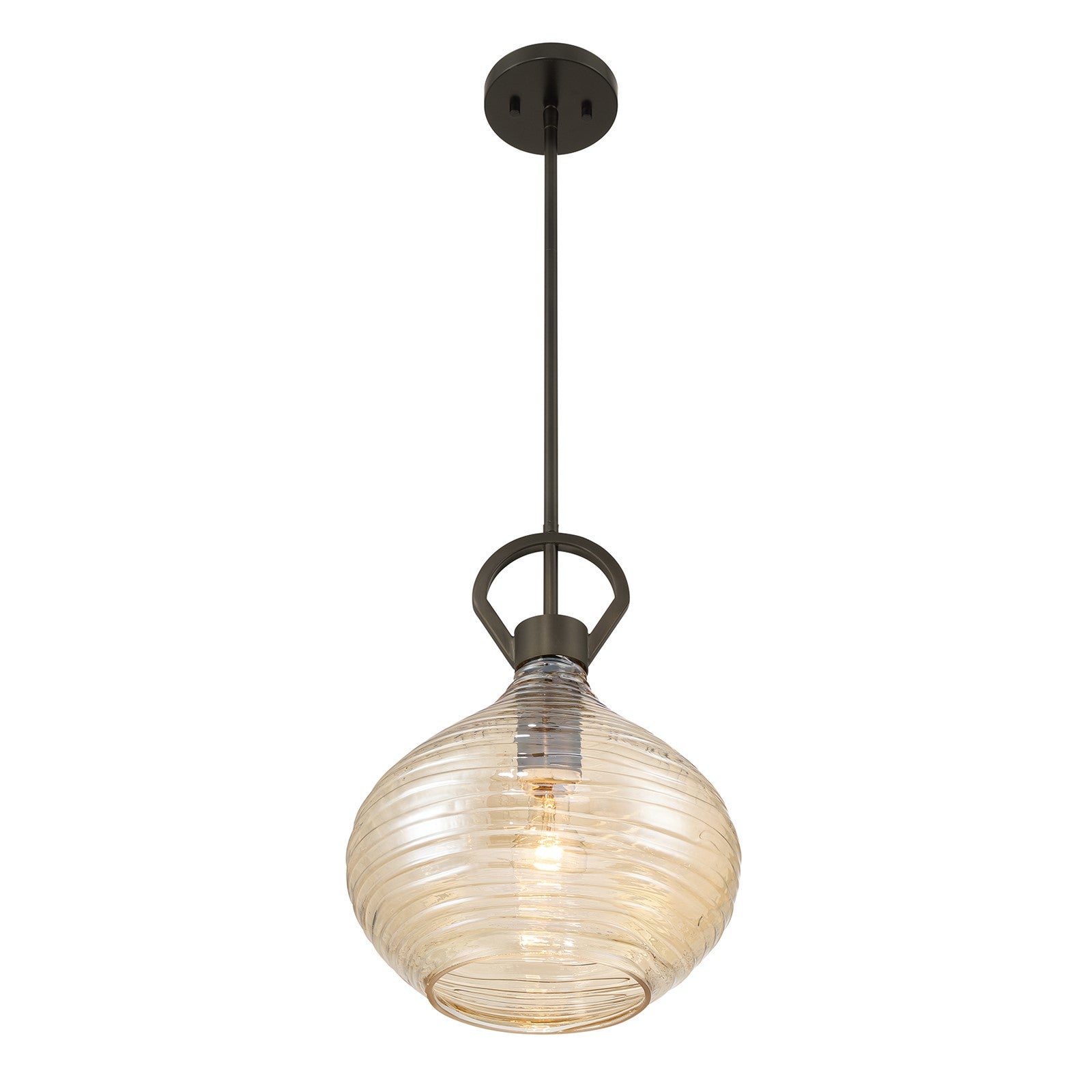 Savoy House Sheriden 12in 1-Light Pendant | Artisanal Modern Mediterranean Bronze and Bronze Rippled Glass | Kitchen Island & Dining | Model 7-2275-1-15