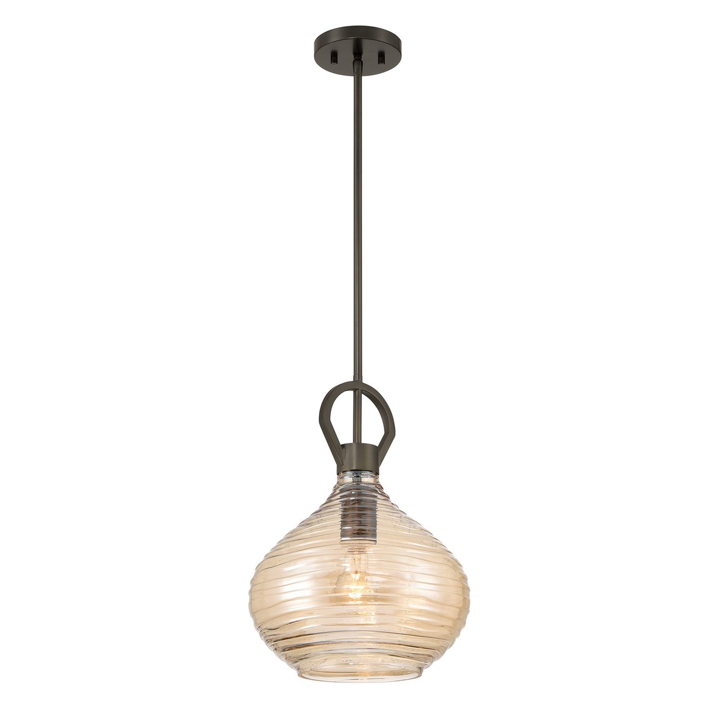 Savoy House Sheriden 12in 1-Light Pendant | Artisanal Modern Mediterranean Bronze and Bronze Rippled Glass | Kitchen Island & Dining | Model 7-2275-1-15