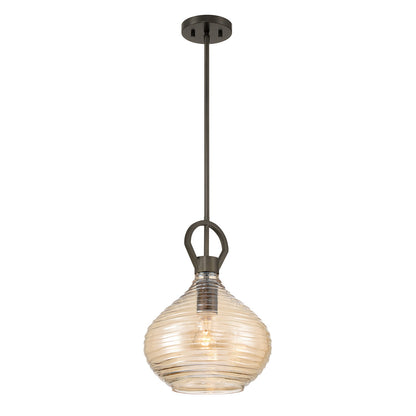 Savoy House Sheriden 12in 1-Light Pendant | Artisanal Modern Mediterranean Bronze and Bronze Rippled Glass | Kitchen Island & Dining | Model 7-2275-1-15