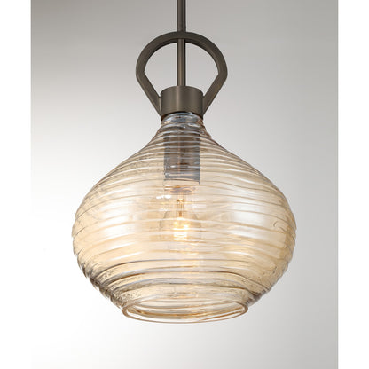 Savoy House Sheriden 12in 1-Light Pendant | Artisanal Modern Mediterranean Bronze and Bronze Rippled Glass | Kitchen Island & Dining | Model 7-2275-1-15