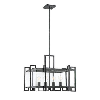 4 Light Pendant, Black Steel