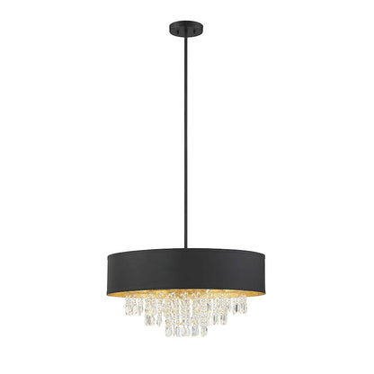 6 Light Pendant, Black with Gold Leaf