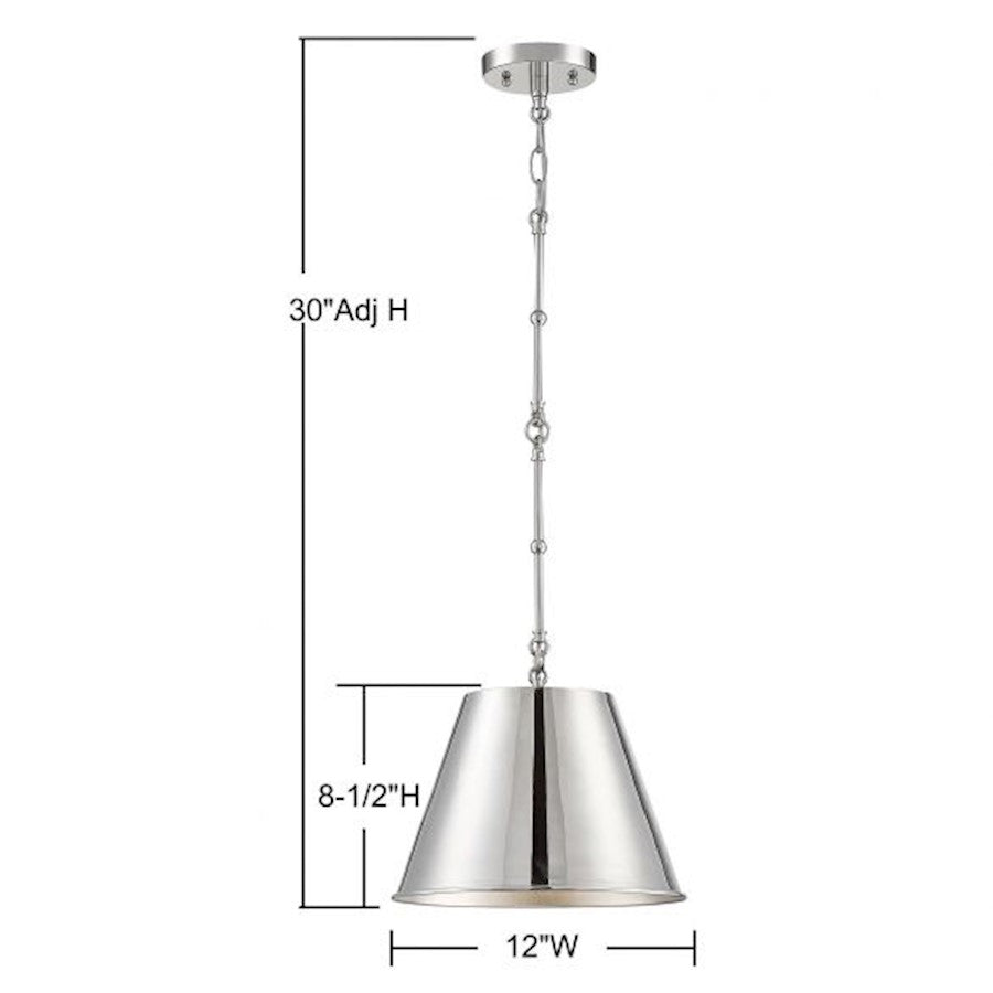 1 Light 8.5" Pendant, Polished Nickel