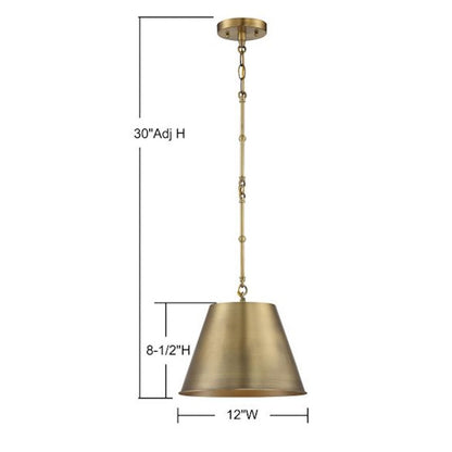 1 Light 8.5" Pendant, Warm Brass
