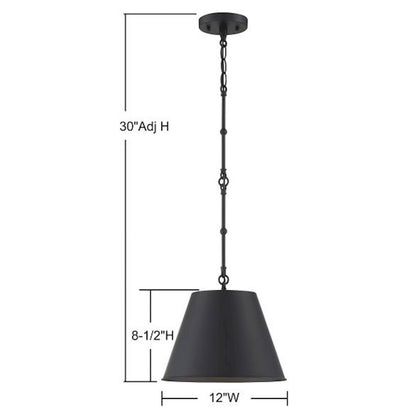 1 Light 8.5" Pendant, Matte Black