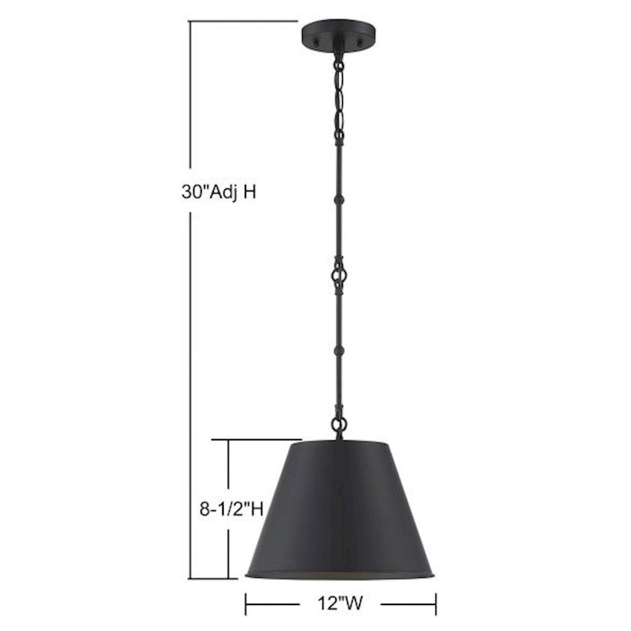 1 Light 8.5" Pendant, Matte Black
