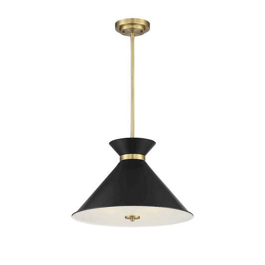 Savoy House Lamar 3-Light Pendant, Matte Black/Warm Brass Accents - 7-2416-3-143