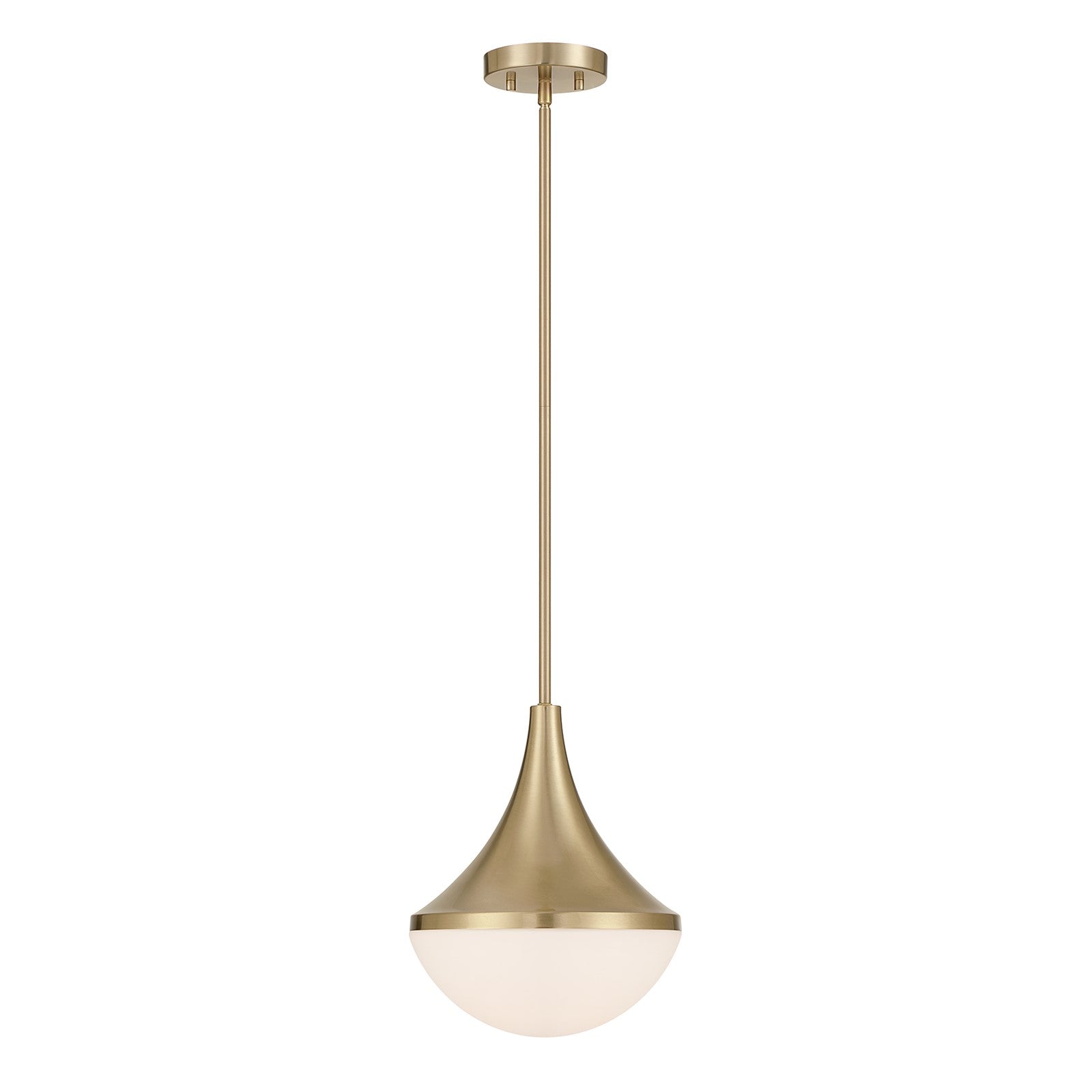 Savoy House Ogdon 12in 1-Light Pendant | Soft Modern Noble Brass and Opal White Glass | Kitchen Island & Dining Room | 12 x 12 x 13 in | Model 7-2777-1-127