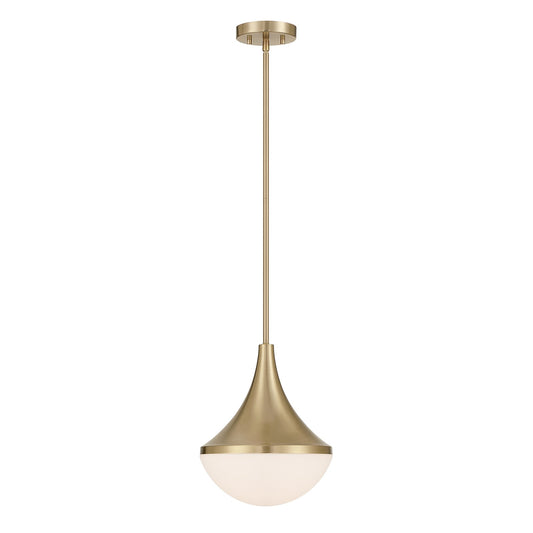 Savoy House Ogdon 12in 1-Light Pendant | Soft Modern Noble Brass and Opal White Glass | Kitchen Island & Dining Room | 12 x 12 x 13 in | Model 7-2777-1-127