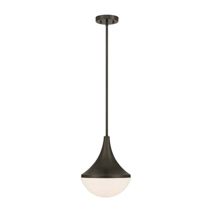 Savoy House Ogdon 12in 1-Light Pendant | Soft Modern Mediterranean Bronze and Opal White Glass | Kitchen Island & Dining Room | 12 in | Model 7-2777-1-15