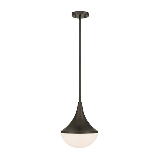Savoy House Ogdon 12in 1-Light Pendant | Soft Modern Mediterranean Bronze and Opal White Glass | Kitchen Island & Dining Room | 12 in | Model 7-2777-1-15